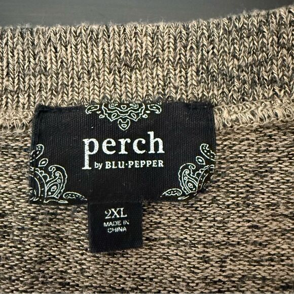 Perch By Blu Pepper Sweater Top Womens 2XL Brown Knit Elbow Patches Pullover - Picture 10 of 14